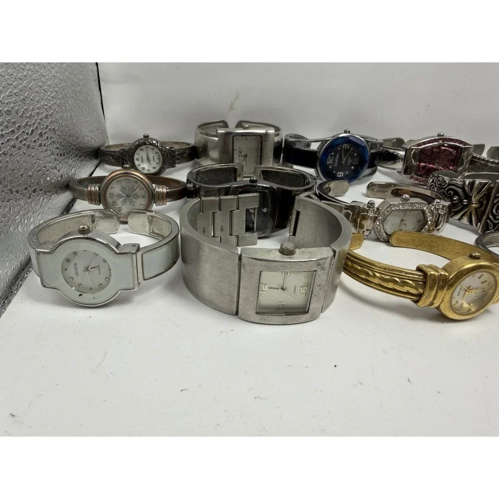 Cuff Bangle Bracelet Mostly Silver & Gold Tone Ladies Watches‎ ALL METAL Lot 20
